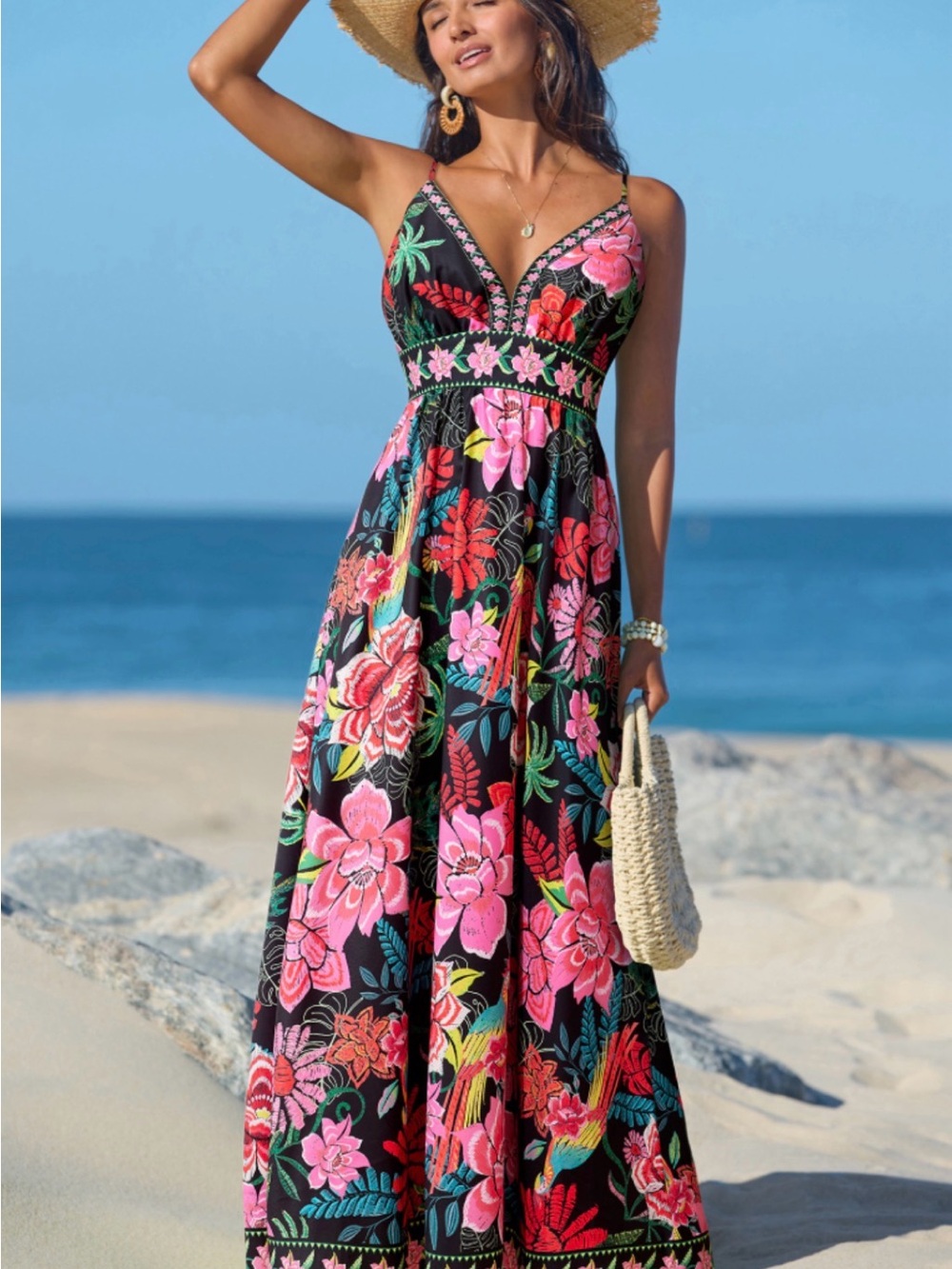NWT Cupshe Sleeveless Floral Maxi Dress- Caribbean, Cruise, Hawaiian-Large
